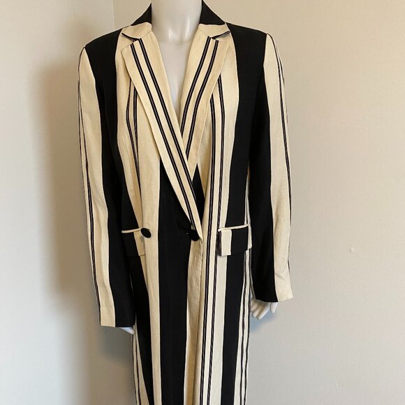 Women's Long Black and Cream Duster Jacket - Picture 1 of 10